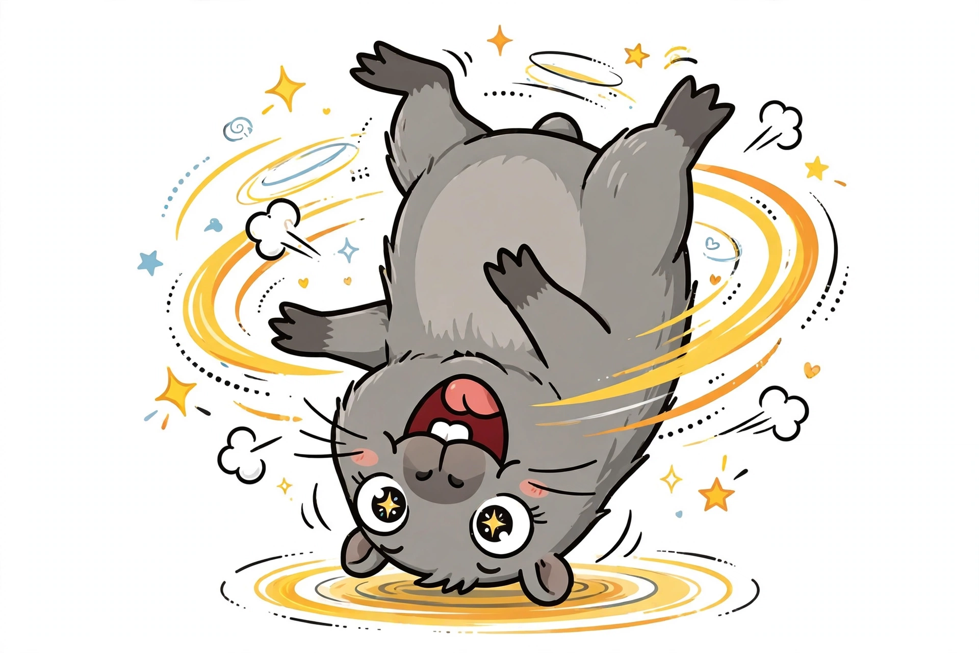 A crazy gray capybara spinning on its head, made for Aaron